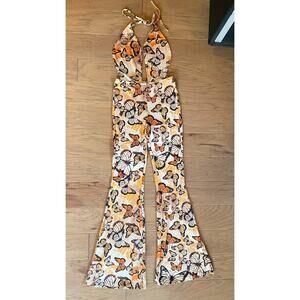 Bear Dance orange butterfly flared jumpsuit